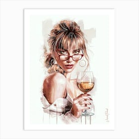 Elegant Lady With A Glass Of Golden Wine Art Print