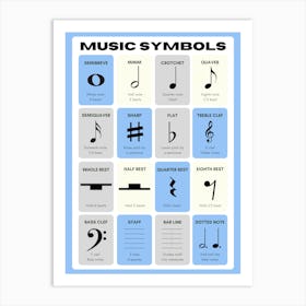 Music Symbols blue Art Print