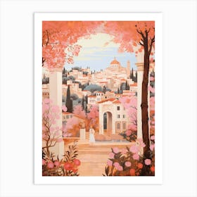 Ibiza Spain 1 Vintage Pink Travel Illustration Art Print