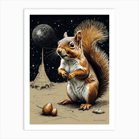 Squirrel On The Moon Art Print