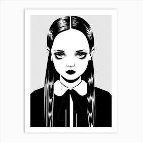 Portrait Of Wednesday Addams Line Art Dark 4 Fan Art Art Print