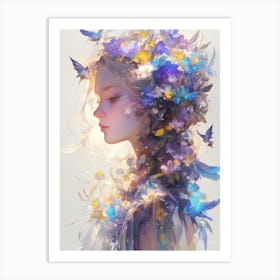 Girl With Flowers In Her Hair 3 Art Print