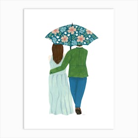 Couple Floral Umbrella Painting Art Print