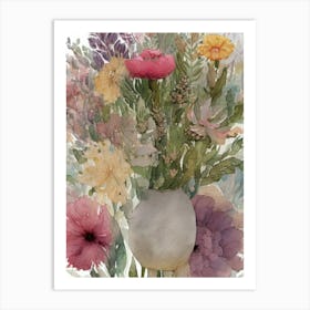 Watercolor Flowers In A Vase 5 Art Print