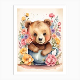 Cute Baby Bear In Mug Art Print