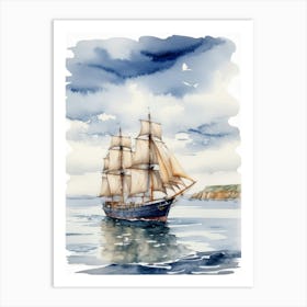 Sailing ship on the sea, watercolor painting 5 Art Print