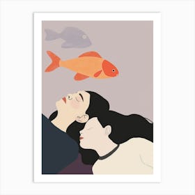 Sleepy Girl With Fish Art Print