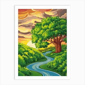 Landscape With Tree And River Art Print