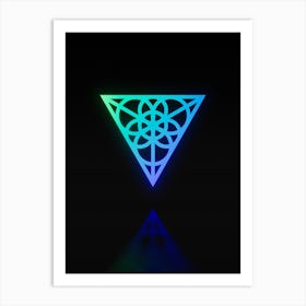 Neon Blue and Green Abstract Geometric Glyph on Black n.0475 Art Print