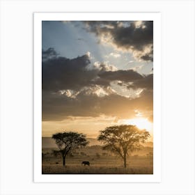 African sunset with an Elephant Art Print