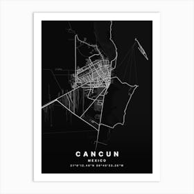 Cancun Mexico Black Map Art Print