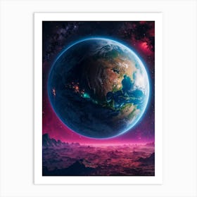 Neon Earth World Planet from Space Art Print