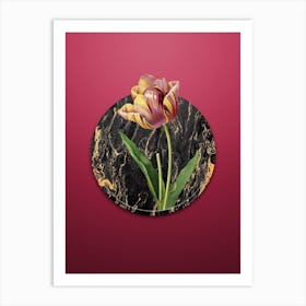 Vintage Tulip Botanical in Gilded Marble on Viva Magenta Art Print