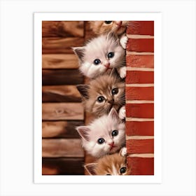 Kittens Peeking Out Of A Brick Wall Art Print