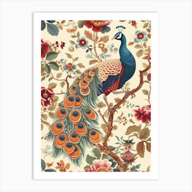 Sepia Peacock Decadent Bird Wallpaper 1 Art Print