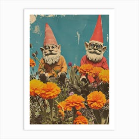 Retro Photo Of Gnomes In The Garden 4 Art Print