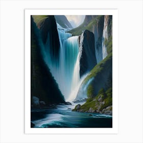 Nærøyfjord Waterfalls, Norway Peaceful Oil Art  (1) Art Print