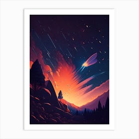 Meteor Shower Comic Space Space Art Print