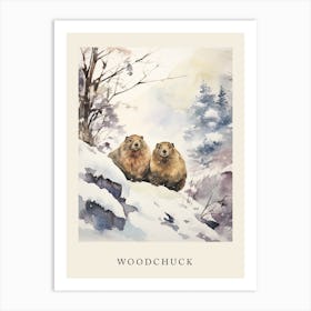 Winter Watercolour Woodchuck 2 Poster Art Print