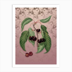 Vintage Hard Fleshed Cherry Botanical on Dusty Pink Pattern n.1841 Art Print