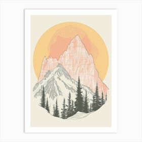 Zugspitze Germany Color Line Drawing Drawing (5) Art Print