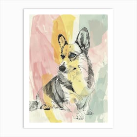 Corgi Dog Pastel Line Watercolour Illustration  4 Art Print