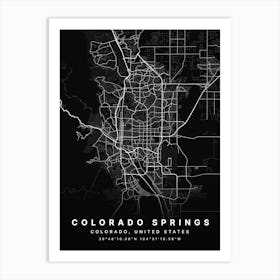 Colorado Springs Colorado USA Black Map Art Print