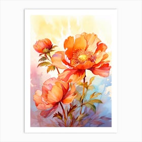 Peony With Sunset In Watercolors (8) Art Print