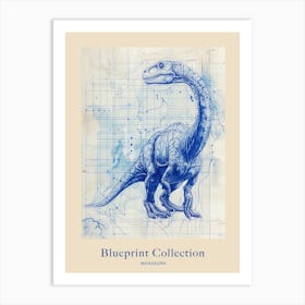 Maiasaura Dinosaur Blue Print Sketch 3 Poster Art Print