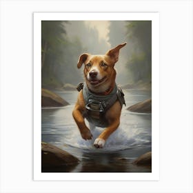 Dog Running In Water Art Print