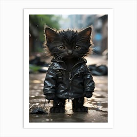 Black Cat In Raincoat Art Print