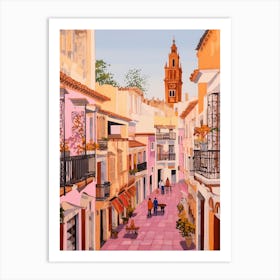 Seville Spain 3 Vintage Pink Travel Illustration Art Print