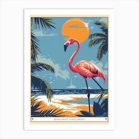 Greater Flamingo Renaissance Island Aruba Tropical Illustration 5 Poster Art Print