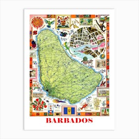 Barbados, Map Of The Island Art Print
