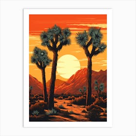  Retro Illustration Of A Joshua Trees At Sunrise 4 Art Print