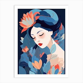 Bloom Body Woman Blue Tones 1 Art Print
