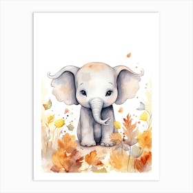 An Elephant Watercolour In Autumn Colours 0 Art Print