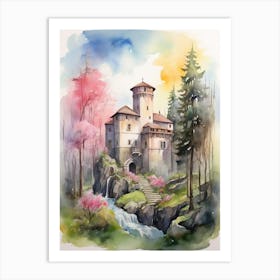 Watercolor Castle In The Forest.2 Art Print