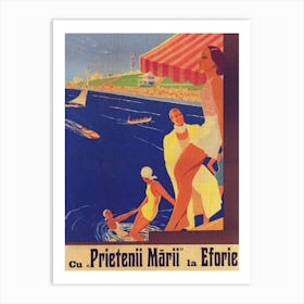 Romania, Beach, Prietenii Marii, Vintage Travel Poster Art Print