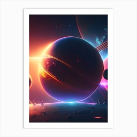 Solar System Neon Nights Space Art Print