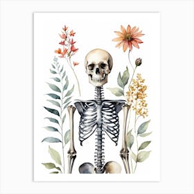 Floral Skeleton Watercolor Painting (33) Art Print