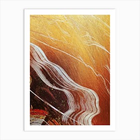 Abstraction, White Lines on the gold. Waves of the feelings. Art Print