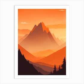 Misty Mountains Vertical Composition In Orange Tone 50 Art Print