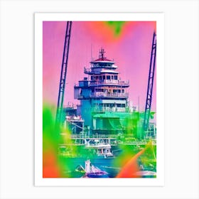 Port Of Surabaya Indonesia Retro Risograph Print harbour Art Print