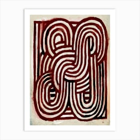 Red Maze Abstract Tribal Linework Art Print