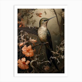 Dark And Moody Botanical Hummingbird 3 Art Print