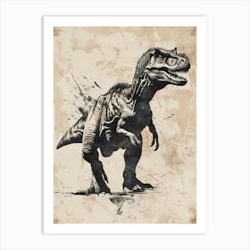Amargasaurus Detailed Black & Sepia Dinosaur Portrait Art Print