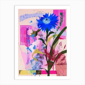 Cornflower (Bachelor S Button) 2 Neon Flower Collage Art Print