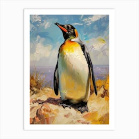 African Penguin Sea Lion Island Oil Painting 2 Art Print