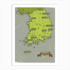 Vintage Map Of South Korea Art Print